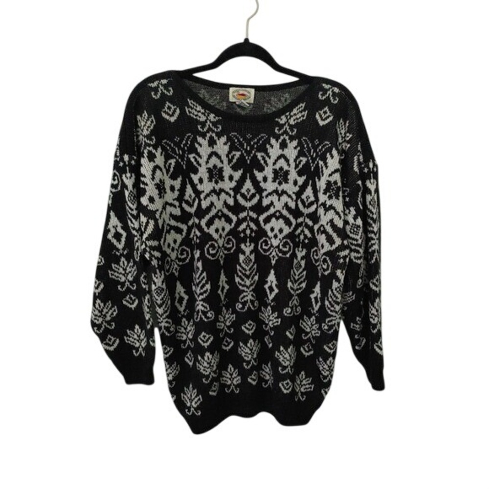 Vtg Marsh Landing Fair Isle Black Dark Academia Knit Sweater Large Pullover